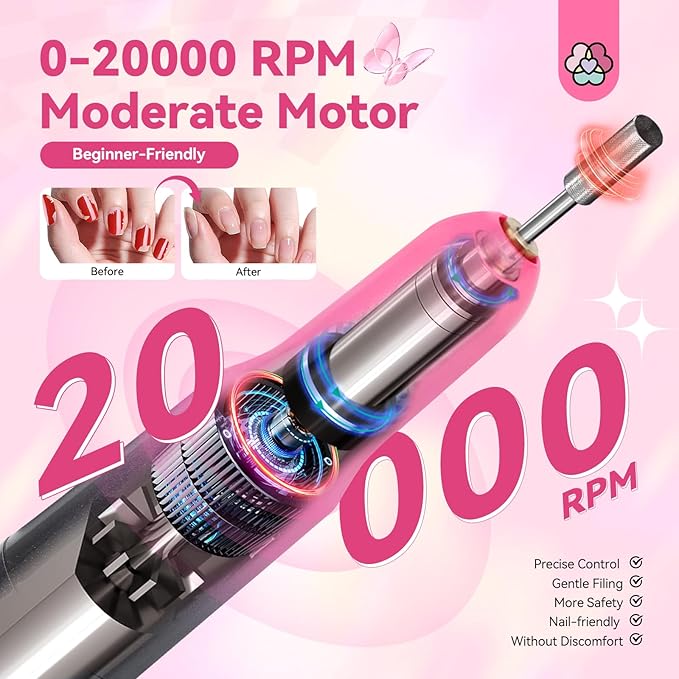 SAVILAND Portable Electric Nail Drill: 20000RPM Electric Nail File Gradient Dark Pink Nail Drill 7 Nail D rill Bits Nail File 51 Sanding Bands Beginners Salon at Home Manicure Pedicure