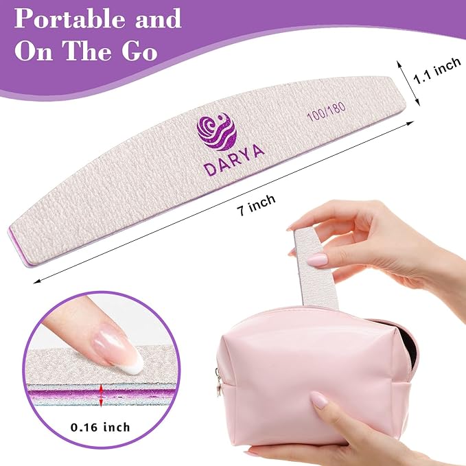 DARYA Nail Files (100 Pcs) Double Sided 100/180 Grit Emery Boards for Nails Acrylics Natural Nail File Toenails & Pet Grooming Durable Washable Professional Nail Files for Salon & Home Use