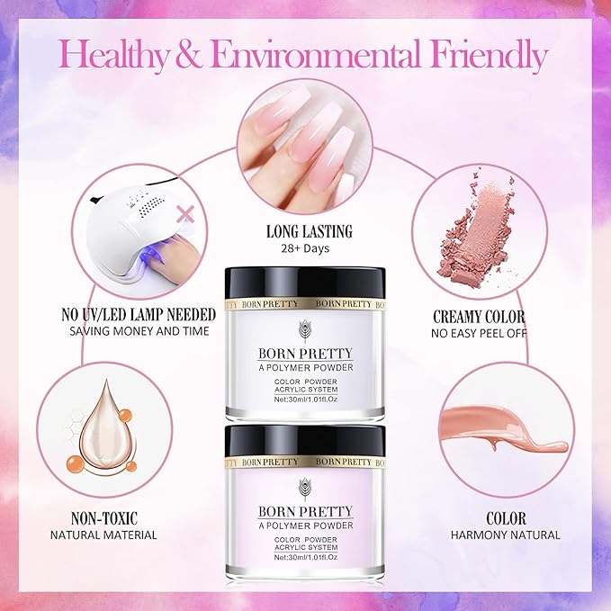 BORN PRETTY Acrylic Nail Kit with Everything ,96PCs Acrylic Powder and Liquid Monomer Set with 24Colors Glitters Acrylic Nail Brush Nail Tips Nail Primer Nail Art Supplies for Extension Gift