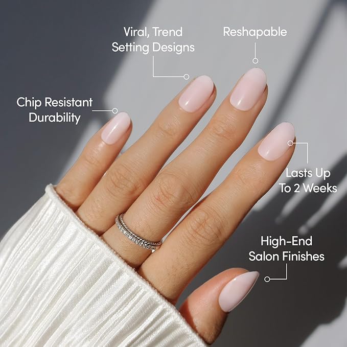 Glamnetic Press On Nails - Pink Blush | Short Round Pink Fake Nails, Salon Quality Milky Nails | 12 Sizes - 30 Nail Kit with Glue
