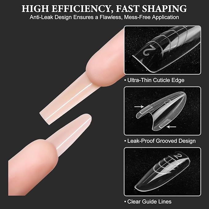 280Pcs Sandwich Nail Dual Forms for Polygel Extension Builder Gel 140 Pairs Almond Round Top and Bottom Plastic Nail Molds for Beginners Professional at Home Salon
