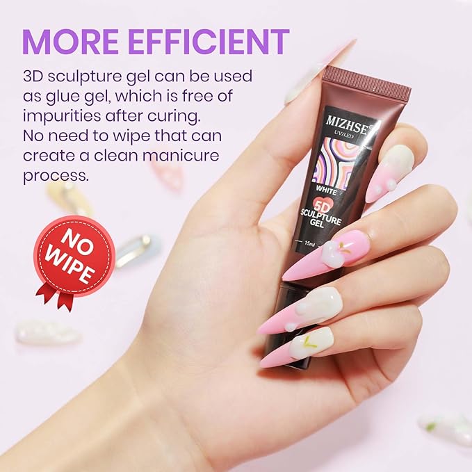 MIZHSE Milky White Sculpting Gel, 15g Carving Sculpture Gel for Nails, Molding Drawing Liner 3D Nail Art 5D Embossed Design Decoration Manicure Home DIY