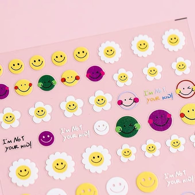 Dedyel Smile Nail Art Stickers Cute Nail Stickers Cartoon Nail Stickers 5D Embossed Smile Face Nail Stickers Kawaii Self-Adhesive Nail Stickers for Women Girls Kids Nail Art Decoration