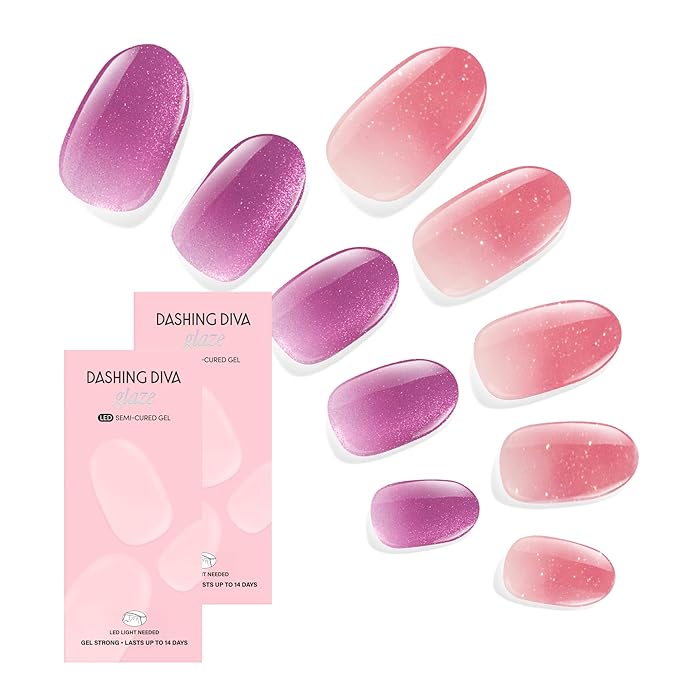 Dashing Diva Glaze Nail Strip Duo - Popstar Purples Collection - Lucky You & Berry Contrary - Long Lasting, Chip Resistant, Semi-Cured Gel Nail Strips - Contains 2 Colors