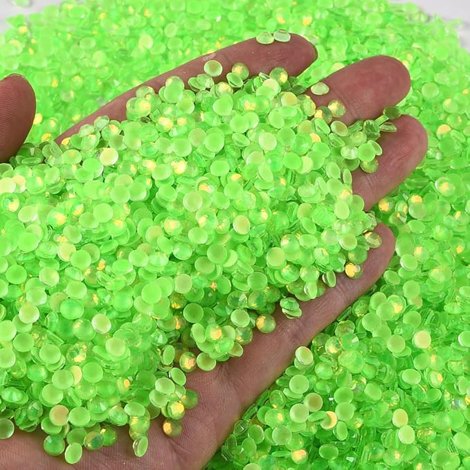 Blinginbox Flatback Rhinestones Round Gems, 1440pcs Luminous Series Glass Stone Neon Gems Non Hotfix Crystal Rhinestones for Nail Charms Crafts Clothes Tumblers,Lime Neon Opal,SS16.