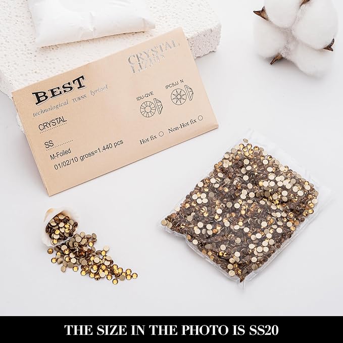 Novani Topaz Rhinestones 1440pcs Flat Back Round Rhinestone Style 2088 Sparkly Crystal Gemstones for Nail Art and Crafting SS20,4.6-4.8mm