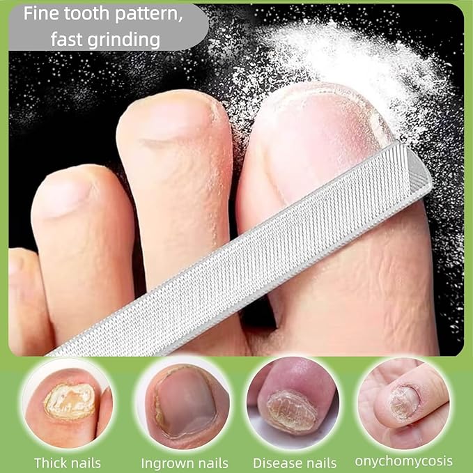 Metal Nail File, Toenail File with Fingertip Protectors and Dual-Ended Toenail Lifter, Double Sided and Files Nails Easily for Seniors, Men & Women Pedicure Tool