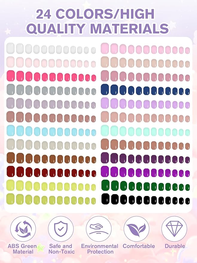 576 Pieces Kids Short Glossy Press on Nails, EBANKU Children False Nails 24 Colors Glossy Acrylic Nails Art Tip for Kids Short Full Cover Fake Nails for Women Girls