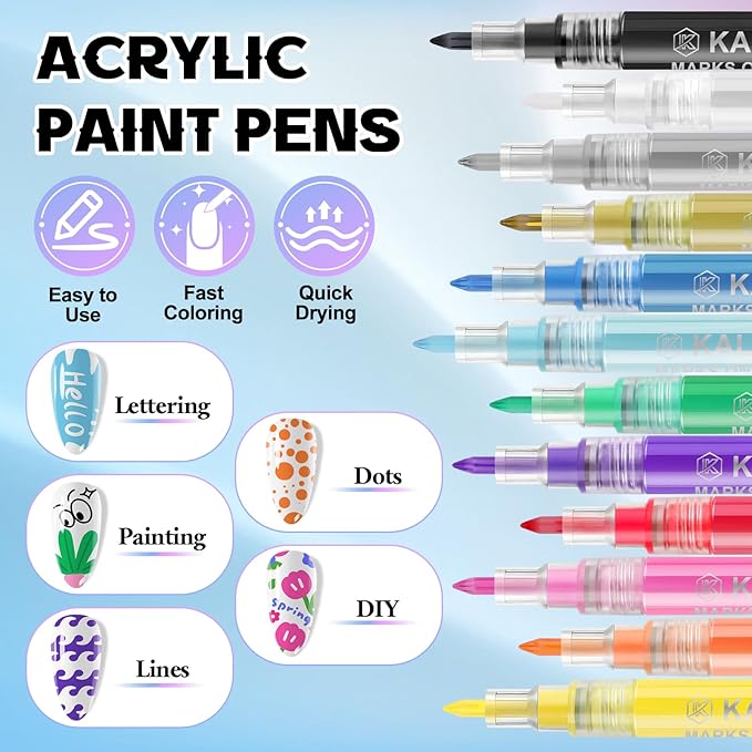 Kalolary 12 Color Nail Art Pens Set, 0.7MM Fine Tip Nail Polish Pens Acrylic Paint Pen Nail Art Markers Quick-Drying Nail Art Tools for Dotting Drawing Painting DIY Nail Art Beauty Manicure（H）
