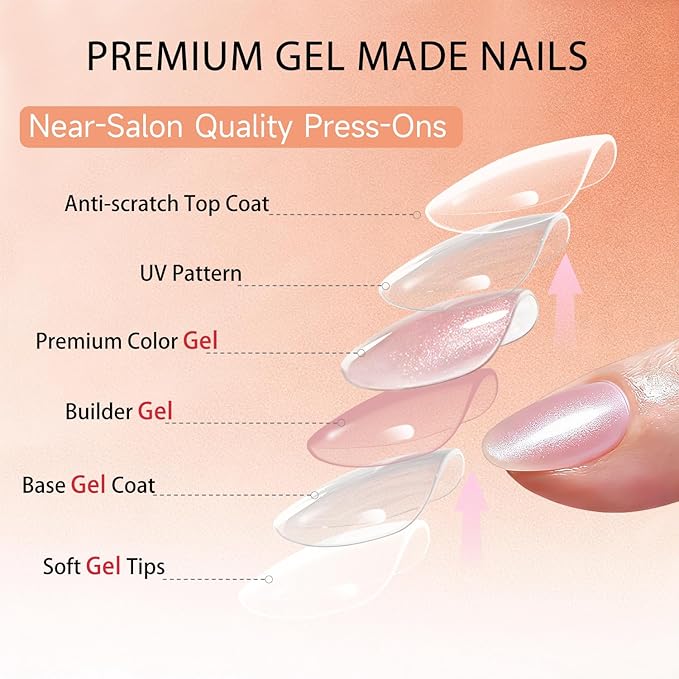 Cat Eye Press on Nails Short, Chrome Press on Nails Oval, Thick Glazed Light Baby Pink Fake Nails Press ons for Women, Reusable Magnet Bling Glitter Glue On Nails Almond in 15 Sizes, 30 Pcs
