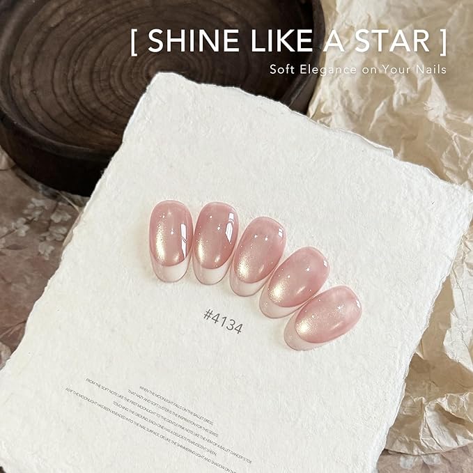 GAOY Pink Glassy Cat Eye Gel Nail Polish, 16ml Holographic Glitter Jelly Nail Polish with Magnet, Reflective Translucent UV Gel for Manicure Art DIY, 4134 Berry Blush