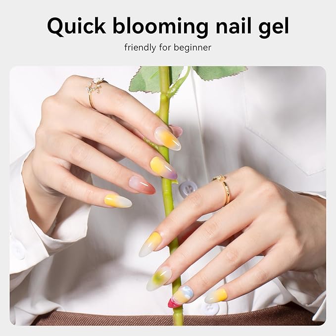 MAYCHAO Blooming Gel and No Wipe Gel Top Coat Nail Polish Set, for Spreading Effect Marble Natural Stone Watercolor Floral Print Nail Art Painting