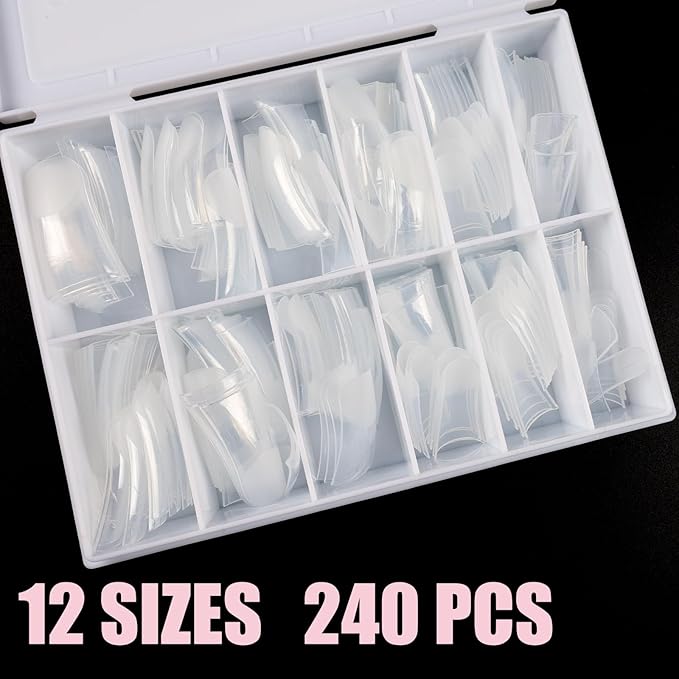 Duck Nail Forms for Poly Gel Reusable 240 Pcs Full Cover Molds for Builder Gel French Tip Acrylic Nails, Nail Art Design Molds for Manicure Salon & DIY at Home 12 sizes