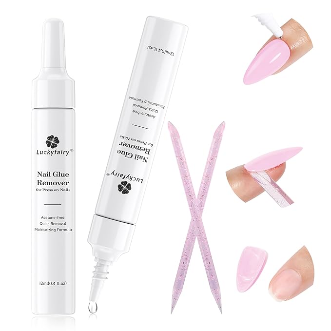 Nail Glue Remover for Press on Nails: Quick Removal Acrylic Nails Semi Solid Nail Glue Acetone-Free, Not for Gel Polish Base Coat Easy Removal Fake Nails, 2Pcs*12ml