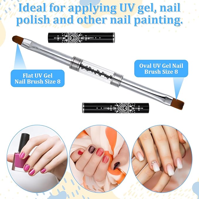 Jeffdad 3 Pcs Double Ended Nail Builder Gel Brush, French Tip Brush Hard Gel for Nails, Hard Gels Brush for Design Professional Art (Black&White)