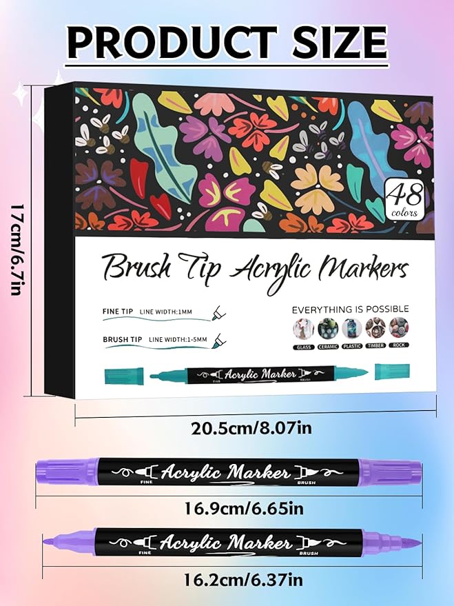 EBANKU 48 Colors Nail Art Pens Set, 3D Christmas Nail Art Makers Pens Quick-Drying Nail Art Polish Acrylic Paint Nail Point Graffiti Dotting Liner Pen No Squeeze Needed