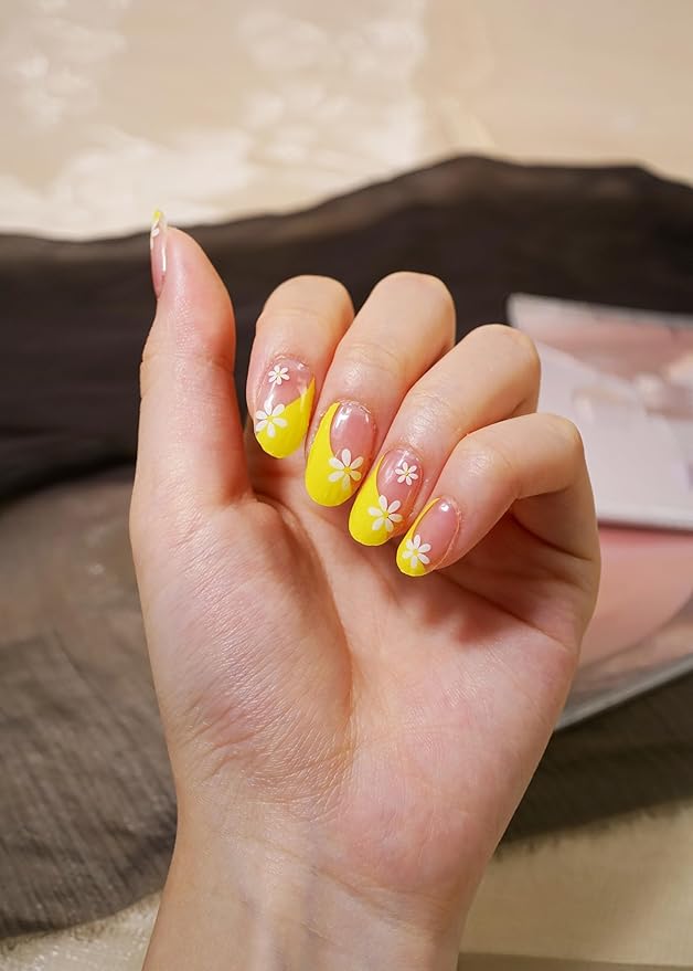 Semi Cured Gel Nail Strips, 20Pcs Long Lasting Salon Quality Wraps, Easy Apply & Remove Gel Nail Stickers with UV Light (Buttercup Petal Yellow)