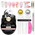 Makartt 3D Sculpting Gel Kit: 30g Clear 3D Nail Art Gel Non-Sticky Carving Molding Extension Builder Painting Solid Glues for DIY Manicure, Molding Hard Gels with Gold & Silver Chrome Powder