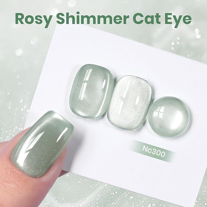 Beetles Minty Gleam Green Cat Eye Gel Nail Polish - 15ML Glass Green Glitter Cat Eye Spring Gel Polish Magnetic Shimmer Effect Soak Off UV Nail Art Design Salon DIY Manicure Gift for Women