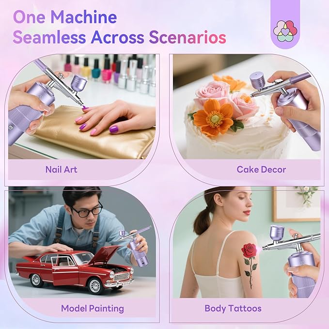 SAVILAND Advanced 30 PSI Airbrush Kit: Purple AirBrush for Nails 0.3s Instant atomization Three-Mode Limitless Nail Art Creativity & Salon-Perfect Instant Color Nail Airbrush Machine for Ombre French