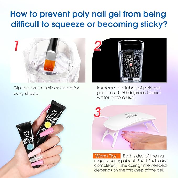 ROSALIND Poly Nail Gel Kit -24 Colors with Accessories Neon Poly Nails Gel Starter Kit with Slip Solution Mini UV Lamp Base Top Coat, Christmas All Seasons Classic Colors Poly Extension Gels Nails Kit