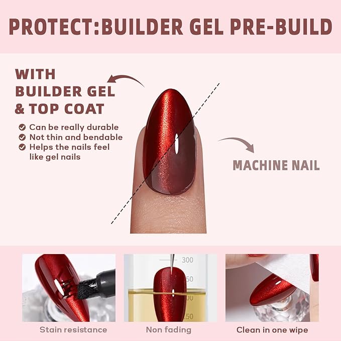 Red Magnet Cat Eyes Press on Nails Short Almond, Aurora Mirror Chrome Red Soft Gel Stick on Nails with Glue, 32pcs 16 Sizes Glossy Glitter Reusable Easy Salon Nail Manicure for Women Girls
