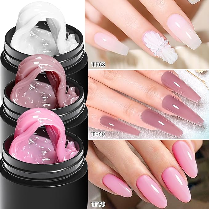 MEET ACROSS Solid Builder Nail Gel Solid Builder Gel for Nails White Pink Dirty Pink Non-Stick Hand Sculpture Hard Art Gift 7Pcs