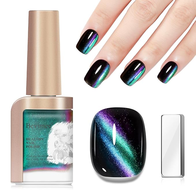 Magnetic Nail Polish Quick Dry Cat Eye Nail Polish Non Gel for Fingernail Air Drying Fast Green Nail Lacquer Salon-Quality Manicure Gift For Women Girls