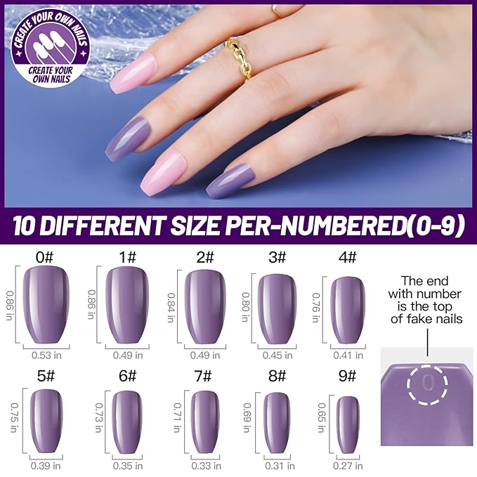 Teenitor Medium Coffin Press On Nails, 12 Color Press On Coffin Nails Set, 288pcs Glossy Glue On Nails Medium Length Press On Nails with Glue