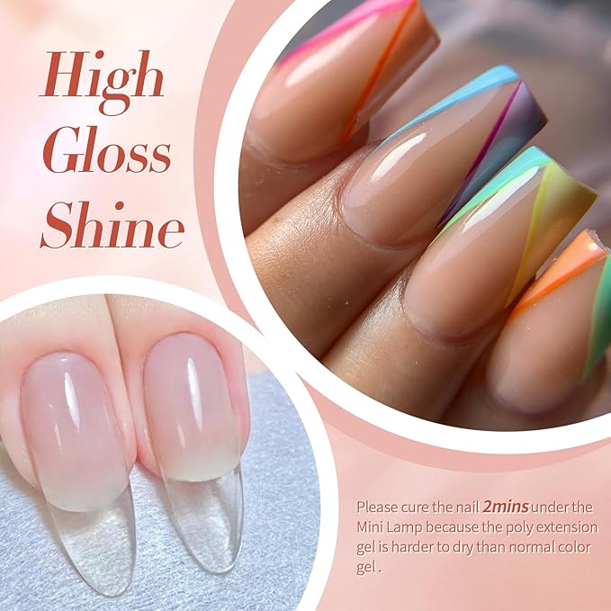 BORN PRETTY Extension Nail Gel Kit-6 Colors Gel Kit Nude Clear Jelly All-In-1 Set Builder Glue with U V Lamp Base Top Coat Set Forms French Manicure Set for Beginner
