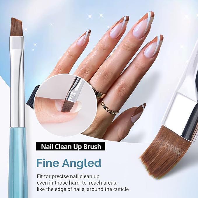 AIRSEE Nail Art Clean Up Brushes, 3 PCS Flat/Oval/Fine Angled Gel Nail Brush for Cleaning Polish Mistake on the Cuticles, Painting Brushes, Art Design DIY Tools, Blue