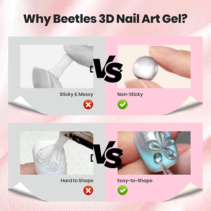 Beetles 3D Gel Nail Art-Ballet Whisper Pink Solid Builder Nail Gel Non-Sticky Sculpting with Dual-Ended Sculpture Pen & Stiletto Dual From, Beginner Friendly DIY at Home,UV LED Lamp Needed