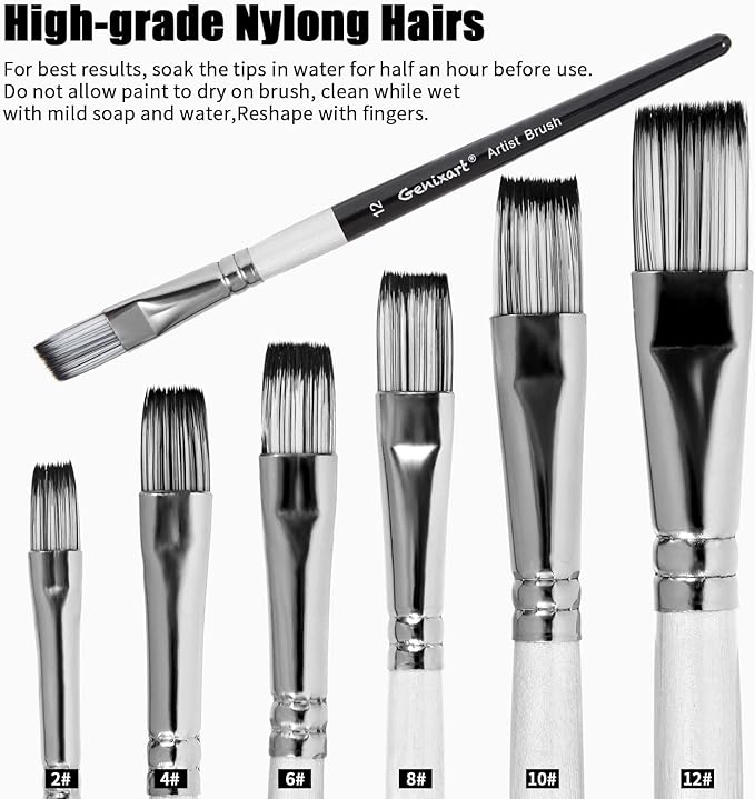 Flat Paint Brushes Set, 6 Pcs Artist Paintbrushes for Acrylic Oil Watercolor Gouache Painting, Premium Nylon Hair Art Paint Brush for Beginners and Professionals