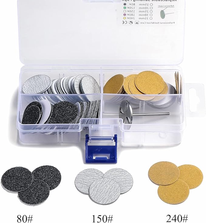 150pcs Sandpaper Disc and 1pcs Metal Bit, 3/32 Shank Replaceable Pedicure Sanding Disc Bit for Dead Skin Callus Removal Electric Foot File Tools