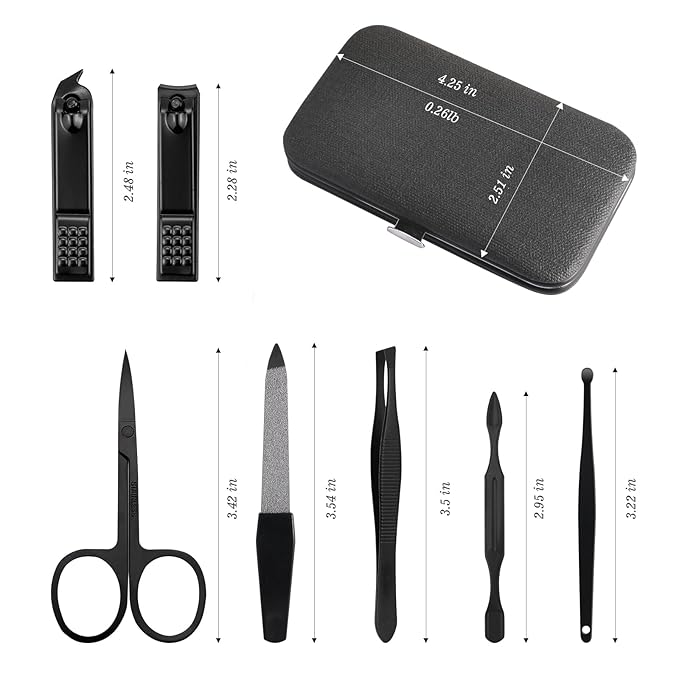 Manicure Pedicure Set Personal Care Nail Clipper Kit 7 PCS Manicure and Pedicure Kit Nail Care Kit for Men Suitable for Travel(Black) Present for Men Husband Boyfriend Parent