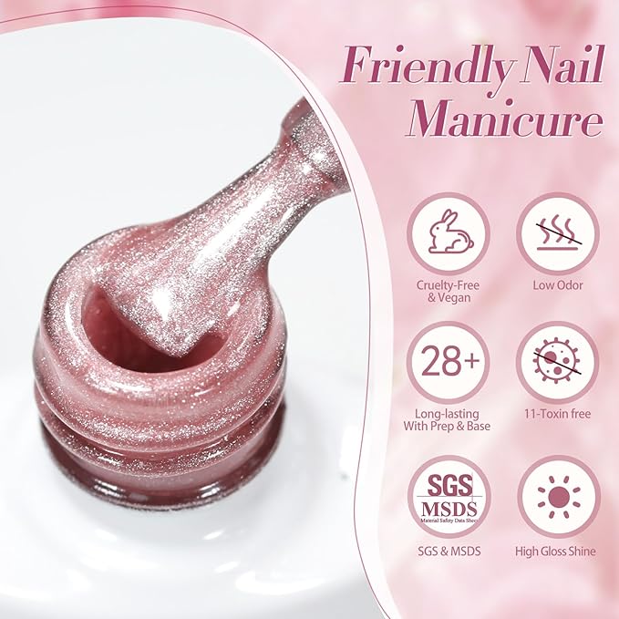 Born Pretty Cat Magnetic Eye Gel Nail Polish Jelly Pink Moonlight Crystal Glass Cat Magnetic Shimmer Glitter Holographic Nail Polish Salon Gel Manicure and Nail Art DIY at Home 7ML 6PCS