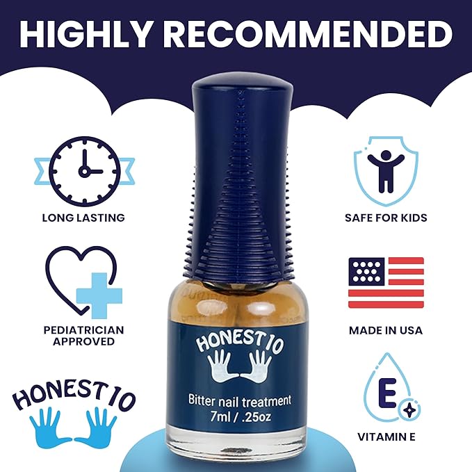 Honest10 Nail Biting Prevention for Kids & Adults - Break The Habit - Safe Bitter Nail Polish Formula, Lab Tested & Pediatric MD Approved - Thumb Guard, Easy Application, Made in USA (0.25 oz)
