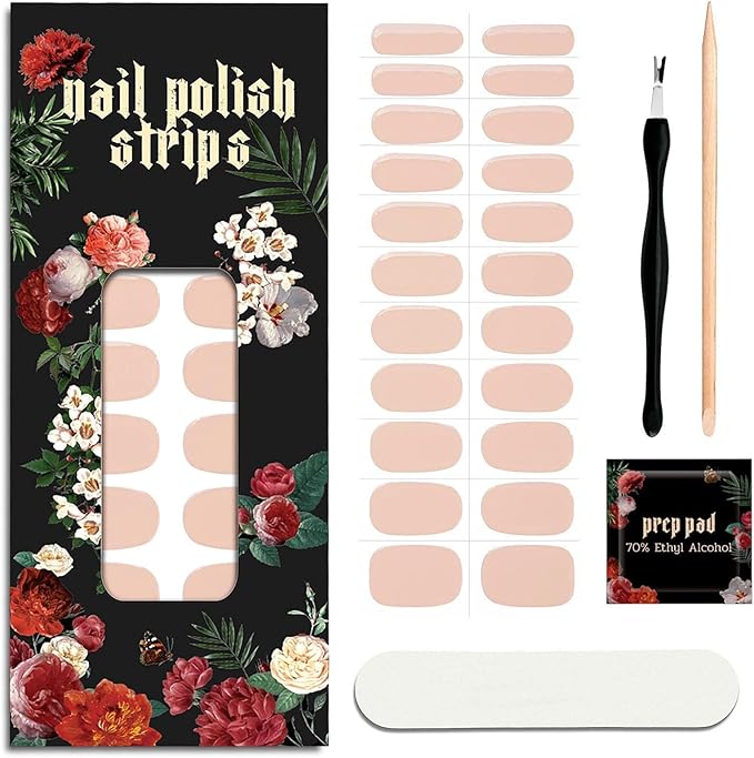 Nail Polish Strips (No UV Lamp Needed) - 22 Pcs Salon Quality Gel Nail Stickers - Long Lasting Wraps (Light Chestnut Brown)