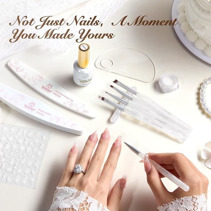 Beetles Gel Nail Polish Kit with UV Light - Wedding Beauty French Manicure Kit, 15ml UV LED Soak Off French Tip Gel Polish Set with Nail Tools Valentines Nails Decoration - Gifts for Her