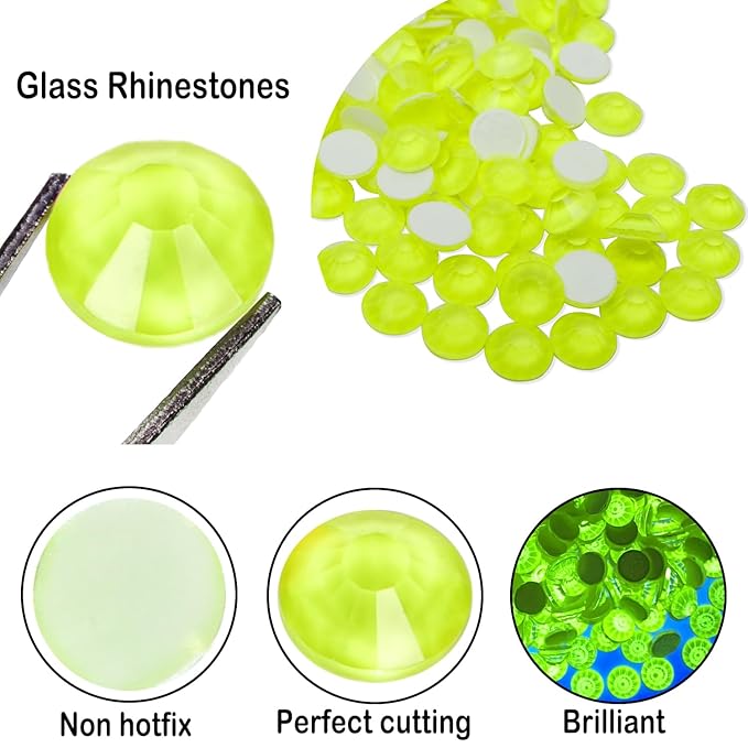 Flatback Glass Rhinestones,Bedazzler Gems Non Hotfix Crystal Rhinestones for Crafts Nail Charms Clothes Tumblers,Yellow Neon,Mixed Size,35g