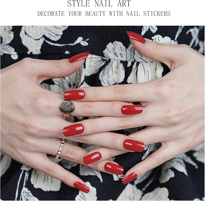 JMEOWIO Gel Nail Stickers Red Semi Cured Gel Nail Strips Wraps UV/LED Nail Supplies Nail Art Design Decoration Accessories