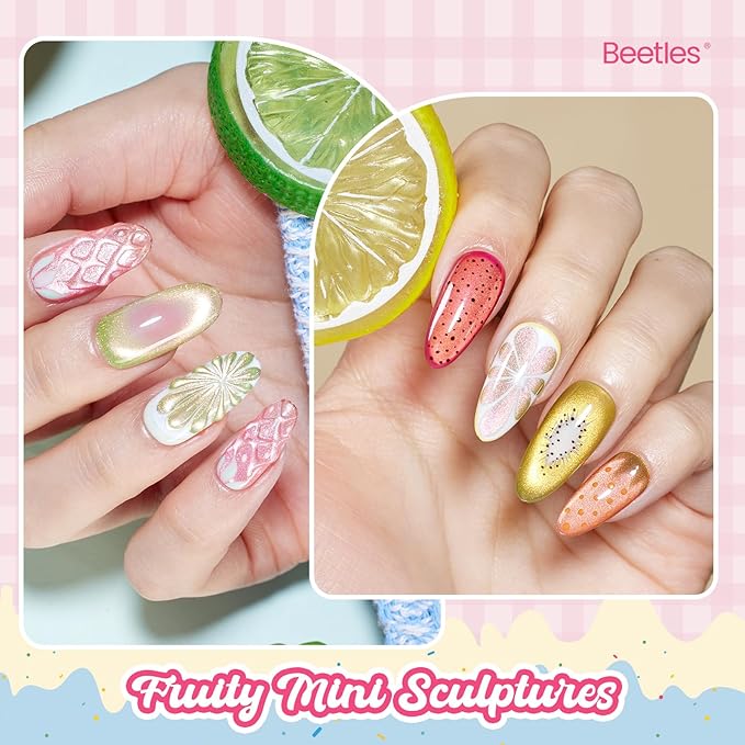 Beetles Fruit Magnet Cat Eye Gel Nail Polish Set - 6 Colors Spring Gel Polish Kit Glitter Cat Eye Pink Purple Blue Yellow Green Magnetic Shine Soak Off UV Salon DIY Manicure Gift for Women