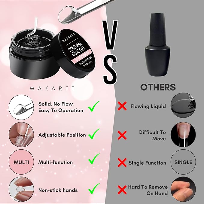 Makartt Nail Rhinestone Glue Gel 1.06oz Nail Lamp Needed Gem Glue Gel Super Strong Adhesive Nail Gel Brush On Nail Glue Bundle Solid Nail Gel for Acrylic Nail Tips Glue Gel Curing Needed UV Cured