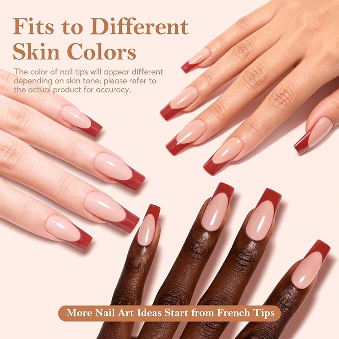 PEACECOLOR French Tip Press On Nails Kit - 150Pcs Long Square Gel Nail Kit with U V/LED Lamp Quick-Dry Nail Glue Base & Top Coat, Complete DIY Manicure Set Fake Nails Gift for Women Girls Home
