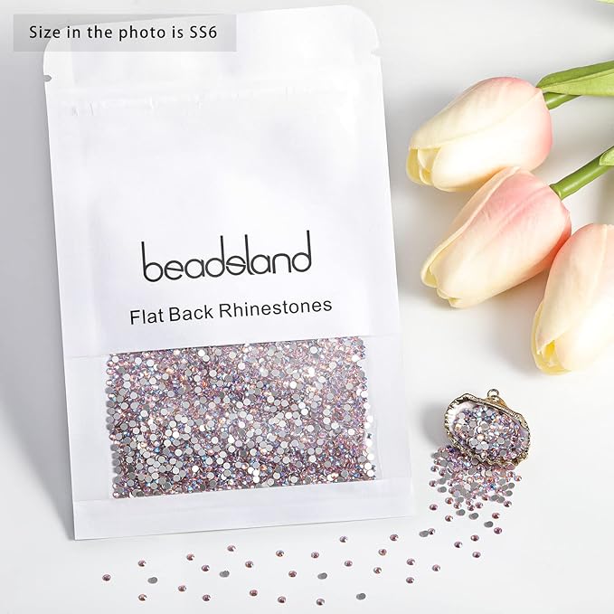 Beadsland 2880pcs Flat Back Crystal Rhinestones Round Gems for Nail Art and Craft Glue Fix,Light Pink AB,SS6,1.9-2.1mm