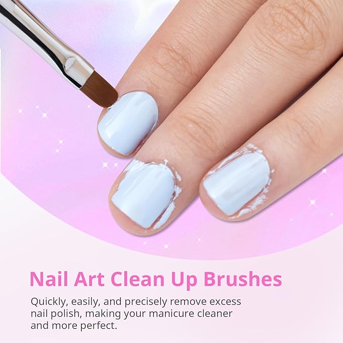 AIRSEE Nail Art Clean Up Brushes, 3 PCS Flat/Oval/Fine Angled Gel Nail Brush for Cleaning Polish Mistake on the Cuticles, Painting Brushes, Art Design DIY Tools, Pink