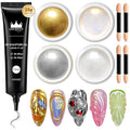 3D Nail Gel and Chrome Nail Powder: 15g No Wipe Clear 3D Sculpting Gel for Nail Non-Sticky Hand Hard Gel Carving Gel with Rose Gold White Pearl Chrome Powder for Nail Art Decoration Home DIY