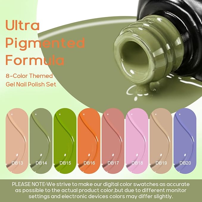 MTSSII Gel Nail Polish Set Fall Colors, 8 Colors Nude Green Earth Tone Pink Orange Blue Gel Polish Kit Soak Off LED French Nail Art Manicure Starter Salon DIY Nail Gift for Women