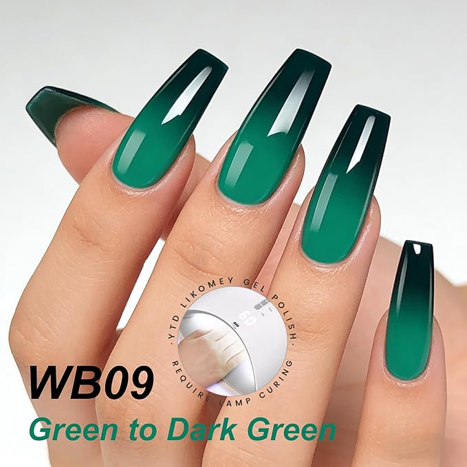 YTD Likomey Color Changing Gel Nail Polish,15ml Bright Green To Dark Green Mood Temperature Change Colors Ombre Thermal Salon Home Fall Winter Manicure UV Nails Varnish,WB09