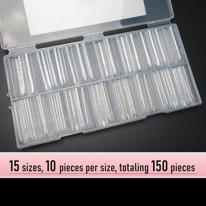 Straight Polygel Dual Nail Forms Square, Reusable Nail Molds with French Guidelines for Poly Gel Builder Gel Acrylic Nail Extension,15 Sizes 150Pcs
